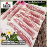 Pork belly skin off import samcan babi frozen Denmark DANISH CROWN 1/3 cuts small roast +/- 1.5kg (price/kg)